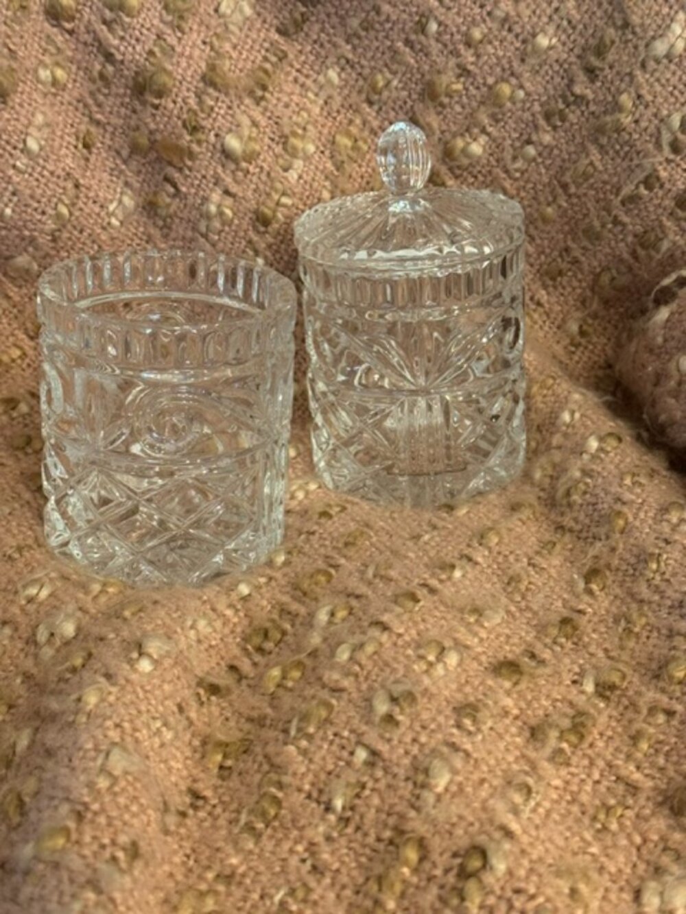 Vintage Pair of Fifth Avenue Crystal Brighton Vanity Jars or candle holders